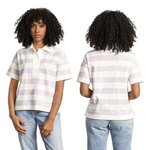 Everlane Retro Jersey Polo Top Small Purple Stripe Short‎ Sleeve Preppy College